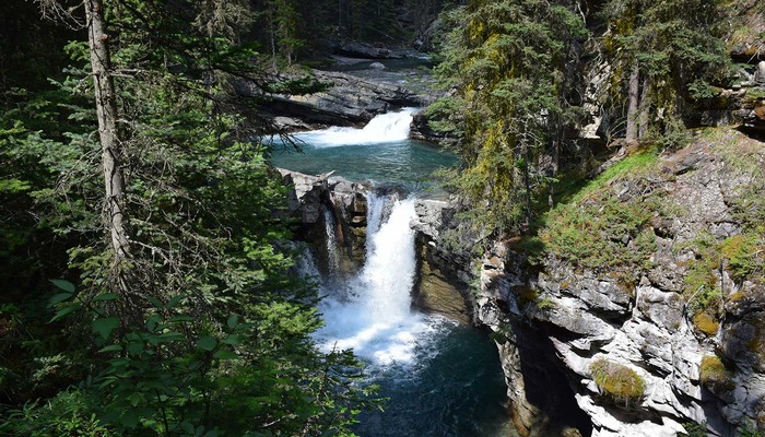 Johnston Canyon waterfalls and scenic hiking trail in Canada